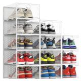 Pinkpum XXL Larger Shoe Storage Boxes Fit Size 14, Clear Plastic Stackable Shoe Organizer 12 Pack Sneaker Storage for Sneakerheads Shoe Containers