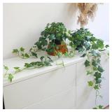 Fake English Ivy Plants in Pots Set of 2  Realistic Artificial Ivy Greenery for Home Decor, Tabletop, Office, Shelf, Balcony or Bathroom  Lifelike Faux Hanging Vines, No Maintenance Required