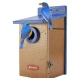 Kingsyard Recycled Plastic Bird House for Outdoor - Durable Nesting Box with Clear View Panel and Predator Guard for Bluebird Wren Swallow Finch, Blue and Brown