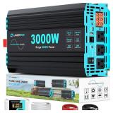 LANDERPOW 3000 Watt Pure Sine Wave Inverter 12V DC to 120V AC for RV, Truck, Solar, Home, Off-Grid, Power Inverter with 3 AC Outlet, 30W USB-C, 5V 3.1A USB, Hardwire Port, Remote Control, Surge 6000W