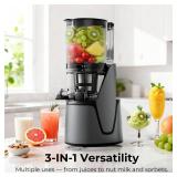EanOruus Juicer Machines, 3-in-1 Cold Press Juicer with 6.5\ Extra Large Chute, 100oz Large Capacity, AC Motor, Makes Juice, Nut Milk and Sorbet, Premium Grayin