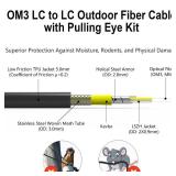 FLYPROFiber- OM3 Fiber Patch Cable Outdoor Armored 200m/656ft, OM3 Industrial TPU Uniboot LC Fiber with Pulling Eye Kit Installed on one end, 10GB/40GB, 50/125um, Duplex Multimode Cable, OD-5mm