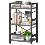 Homeiju Bookshelf, 3 Tier Industrial Bookcase, Metal Small Bookcase, Rustic Etagere Book Shelf Storage Organizer for Living Room, Bedroom, and Home Office(Grey) Patent Pending D29873033
