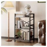 Homeiju Bookshelf, 3 Tier Industrial Bookcase, Metal Small Bookcase, Rustic Etagere Book Shelf Storage Organizer for Living Room, Bedroom, and Home Office(Grey) Patent Pending D29873033