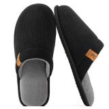 VeraCosy Menfts Corduroy Scuff Slippers Soft Comfy Memory Foam Non-slip Indoor House Shoes Carbon Black, 13-14 US