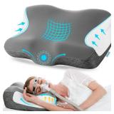 Elviros Cervical Neck Pillow for Neck Pain Relief, CPAP Pillow for Side, Back and Stomach Sleepers, Ergonomic Orthopedic Pillow for CPAP Users to Reduce Air Leaks and Mask Pressure, Dark Grey