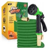 Flexi Hose with 8 Function Nozzle, 50FT - Lightweight Expandable Garden Hose, No-Kink Flexibility, 3/4 Inch Solid Brass Fittings and Double Latex Core - Green