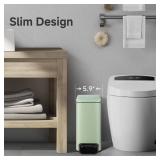 TIPGO Slim Bathroom Trash Can with Lid Soft Close, 6 Liter / 1.6 Gallon Stainless Steel Garbage Can with Removable Inner Bucket, Step Pedal, Small Trash Cans for Bedroom, Office, Kitchen (Green)