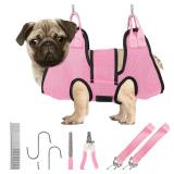 PatiencET Dog Grooming Hammock, Pet Grooming Hammock for Cats and Dogs with Security Strap, Dog Sling for Nail Trimming with Nail Clippers/Trimmer, Nail File, Pet Comb(Pink S)