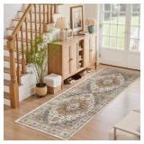 Madane Washable Runner Rug - 2x6 Rug Runners for Hallways 6 Feet Non Slip Vintage Kitchen Runner Rug Ultra-Thin Bathroom Runner Rugs Carpet Laundry Room Bedroom (2x6ft, Turmeric/Grey)