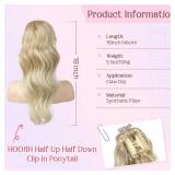 HOOJIH Clip in Ponytail Extension, Ponytail Extension 18 Inch Hair Ponytail Extension Wavy Ponytail Clip on Ponytail Synthetic Ponytail Hair Pieces for Women - Ombre Deep Blonde and Light Blonde