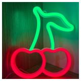 Cherry Neon Sign Red Green Cherries Neon Lights 7.5 * 8.9IN Cherry Neon Signs for Wall Decor, Cute Fruits LED Signs for Kids Room Restaurant Bar Fruit Shop Home