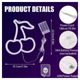 Cherry Neon Sign Red Green Cherries Neon Lights 7.5 * 8.9IN Cherry Neon Signs for Wall Decor, Cute Fruits LED Signs for Kids Room Restaurant Bar Fruit Shop Home