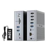 TobenONE DisplayLink Docking Station 3 Monitors, 14-in-1 Triple Monitor Dock for M1-M5 MacBook/Mac mini, Windows, Chrome (3HDMI, 120W Power Supply, 5 USB, Home Office and Professional Workspace