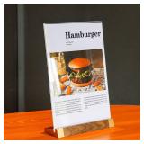 LIANHELILAI Acrylic Sign Holder 5\x7\in Tabletop Display Clear Sign Board with Wood-Color Base, Vertical for Store/Coffee Shop/Restaurant Menu Hotel/Office Display Holder, 2 Packin