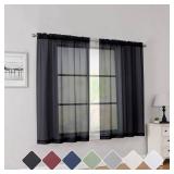 Simplebrand Black Short Sheer Curtains 45 Inch Length for Small Windows, Rod Pocket 2 Panels Set Solid Voile Drapes Window Sheer Curtains for Bedroom Bathroom Kids Room Kitchen, 42x45 Inch