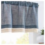 jinchan Linen Farmhouse Valances for Living Room Windows 16 Inch Slubbed Crossed Double Layer Window Valances Light Filtering Rustic Country Overlay Rod Pocket 2 Panels Navy Blue