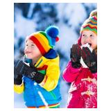 Geyoga 4 Pairs Winter Kids Ski Gloves Boys Girls Windproof Waterproof Warm Snow Gloves for Children Toddler Snowboard(Cool Style,10-14 Years)