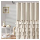 Seasonwood Beige Ruffle Shower Curtain 72x84 Inch Neutral Shower Curtain Button Design Farmhouse Country Style Rustic Decorative Fabric Shower Curtains