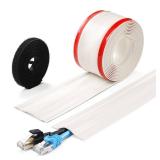 8.2ft Cord Cover Floor, Soft PVC Cord Covers for Wires on Floor, Self-Adhesive Cord Hider, Cable Management Wire Protector for Commercial Office Carpet/Floors/Wall White