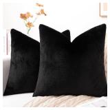 Pallene Faux Fur Plush Throw Pillow Covers 20x20 Set of 2, Luxury Soft Fluffy Cozy Decorative Pillow Covers for Sofa, Couch, Living Room, Black
