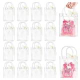 Ohuimrt 24 PCS Clear Plastic Gift Bags with Handles, 5.9 x 7.9 x 2.8 InchesReusable Party Favor Bags with Ribbon Transparent Gift Wrap Bags Bulk for Weddings Birthdays
