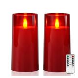 Raycare Flameless Electronic Pillar Candles with Remote Control and Timer- Battery Operated Realistic Flickering LED Fake Candle for Home, Wedding, Valentinefts Day Decor, Red,Set of 2(3\x6\in6\in)in