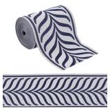 OLYCRAFT 5.5 Yards Jacquard Ribbon Trim 3.4 Inch Leaf Striped Jacquard Polyester Ribbons Marine Blue Gray Leaf Jacquards Woven Embroidery Trim for DIY Sewing Crafts Handmade Bag Belt Clothing Decor