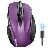 TECKNET Wireless Mouse (BT5.0/3.0 and 2.4G) Rechargeable 4800 DPI Silent USB A and Bluetooth Mouse 6 Buttons, Wide Compatibility - Purple