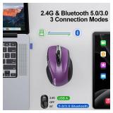 TECKNET Wireless Mouse (BT5.0/3.0 and 2.4G) Rechargeable 4800 DPI Silent USB A and Bluetooth Mouse 6 Buttons, Wide Compatibility - Purple