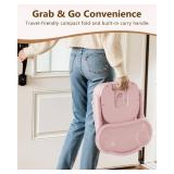 BBsecure Booster Seat for Kitchen Chair, 3-in-1 Foldable Baby Booster Seat with Removable Dual Tray and 3-Point Harness, Portable Toddler Booster Chair for Dinning Table, Travel, Outdoor Camping, Pink