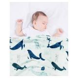 TILLYOU Toddler Flannel Blanket - Warm and Cozy Baby Blanket for Boys and Girls, Smooth and Creamy Blanket, Cute and Lightweight, 40×50 inches, Whale