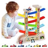Montessori Toys for 2 3 Year Old Boys Toddlers, Car Ramp Toys with 6 Cars and Race Tracks, Garages and Parking Lots, Ramp Racer Toy Gift for Boys Girls Age 18 Months and Up, Multicolor
