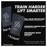 Bear KompleX No Hole Carbon Hand Grips - Non-Slip Fingerless Gymnastics Grips for Weight Lifting, Pull-ups and Cross Training | Lightweight, Padded Wrists and Foldable Grip.