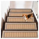 Mollydot Stair Treads Non Slip 15PCS - 8\x30\in Indoor Stair Runners for Wooden Steps, Soft Carpet Stair Treads, Edging Stair Rugs, Peel and Stick Stair Treads Washable Reusable Adhesive (Beige)in