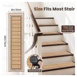 Mollydot Stair Treads Non Slip 15PCS - 8\x30\in Indoor Stair Runners for Wooden Steps, Soft Carpet Stair Treads, Edging Stair Rugs, Peel and Stick Stair Treads Washable Reusable Adhesive (Beige)in
