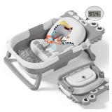 Collapsible Baby Bathtub for Newborn, Foldable Baby Bath Tub with Thermometer and Soft Floating Cushion and Drain Hole, Portable Travel Infant Bath Tubs for Newborns to Toddlers 0-36 Months Boys, Grey
