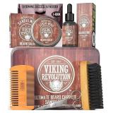 Viking Revolution Ultimate Grooming Kit for Men - Boar Brush, Wood Comb, Sandalwood Balm and Oil, Scissors for Beard and Mustache
