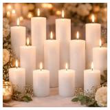 Lounsweer 12 Pcs Pillar Candles Bulk for Wedding Unscented Pillar Candles 3 Set 2 x 3/6/8 Inch Multi Size for Weddings Engagement Spa Home Party Events Ceremony(White)