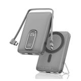 Nllosa for MagSafe Portable Charger Fast Charging,22.5W 10000mAh Magnetic Power Bank with Built-in Cable and Stand, for MagSafe Battery Pack Compatible with iPhone 17/16/15/14/13/12 Charcoal Black