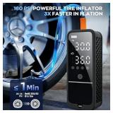 KZKB 160PSI Tire Inflator Portable Air Compressor, 6000mAh Air Pump for Car Tires Cordless Bike Pump with LED LightandAuto Shut-Off Function Portable Tire Inflator for Car, Motorcycle, Bicycle, Ball