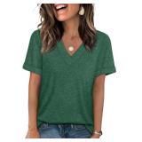 WIHOLL Womens Tops Short Sleeve Casual Summer Outfits Loose Fit V Neck T Shirts Trendy Fashion St Patricks Day Shirt Green L