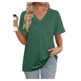 WIHOLL Womens Tops Short Sleeve Casual Summer Outfits Loose Fit V Neck T Shirts Trendy Fashion St Patricks Day Shirt Green L
