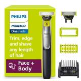 Philips Norelco for Face + Body, Electric Beard Trimmer, Shaver and Groomer, 5in1 Adjustable Comb, 1x Body Kit, Model QP2834/70, Black/Lime Green