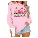 PICKID Valentines Sweatshirt Women Gnomes Shirts Love Heart Sweater Crewneck Long Sleeve Pullover Tops