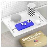 BedShelfie Bedside Shelf for Dorm Room Bunk Bed and Top Bunk, College Dorm Room Essentials, Bedside Caddy, Clip on Floating Desk Tray, Bed Side Table Storage, Loft Nightstand Decor - Cable Catch, Whit