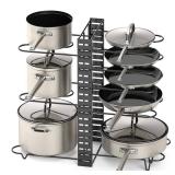Vdomus Pot Rack Organizer with 3 DIY Methods, Black Metal Kitchen 8+ Pots Holder, Height and Position are Adjustable Cabinet Pantry Pot Lid Holder (Upgraded)