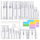 Meanplan 32 Pack Airless Pump Jars Set 3.4/1.7/1/0.34oz Refillable Travel Cosmetic Container Mini Leak Proof Atomizer Spray Bottle Skincare Dispenser for Toiletry, Cream Lotion, Foundation, Shampoo