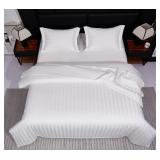 Arianaut Queen Duvet Cover Set Hotel Collection Soft Duvet Cover Queen Size 100percent Cotton White Thick Striped 3 PC Comforter Cover Queen Size with Zipper Closure 1 Duvet Cover +2 Pillow Shams