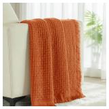 Exclusivo Mezcla Knit Throw Blanket with Fringes for Couch, Reversible Super Soft and Warm Woven Boho Throw for All Season, Home Decor, 50\x60\in, Burnt Orangein
